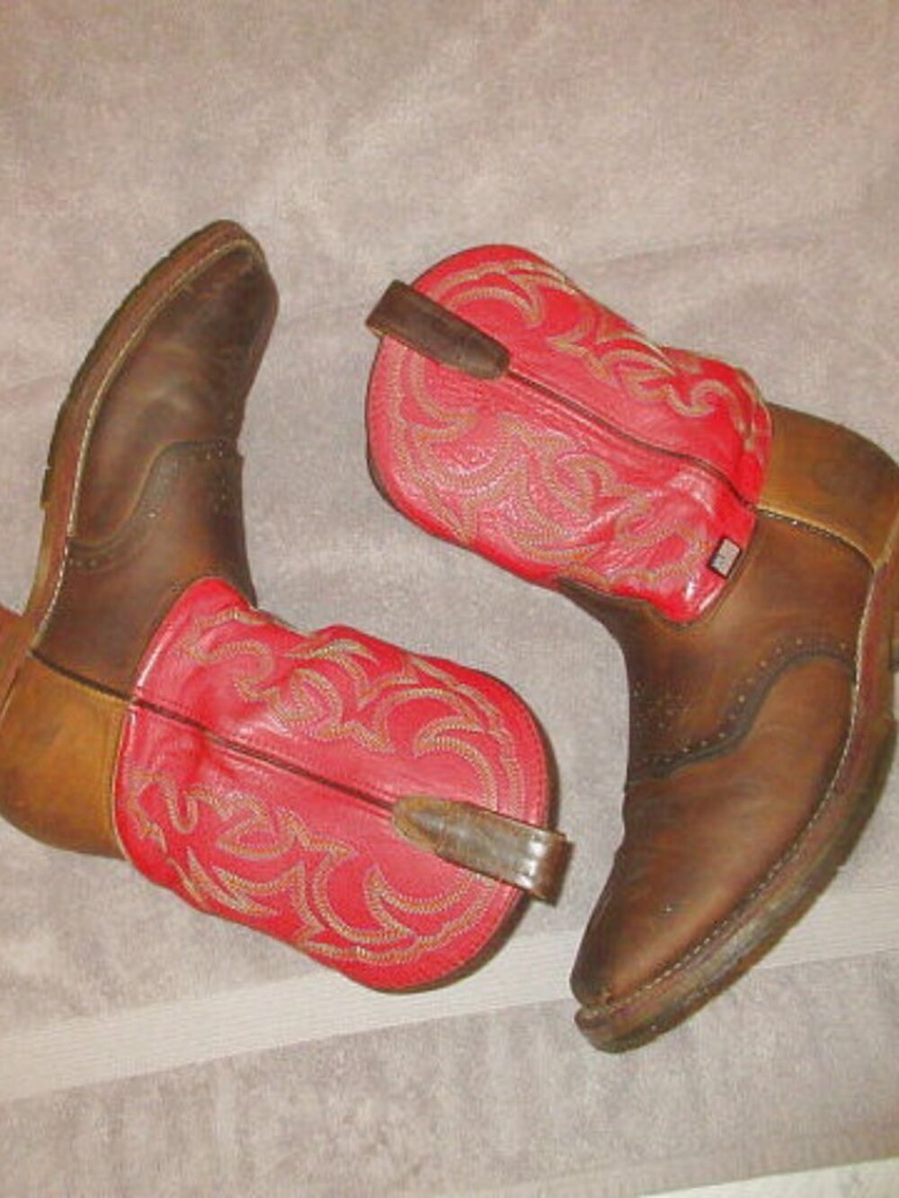 Double H Roper Boots Mens 13 D Red Leather Union Made Cowboy Western Riding Bota